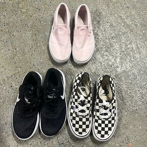 girls 5.5 checkered vans/Nike shoes,size 6 in girls/4.5 in boy- pink van slip on